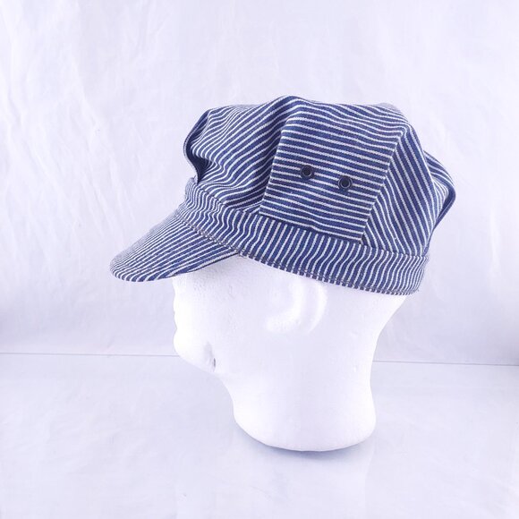 Vintage Lee Denim Conductor Hat Railroad Stripe Engineer Cap Union Made USA